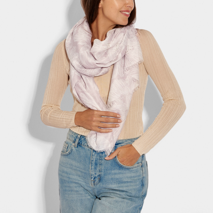 Line Floral Scarf in Lilac and Silver